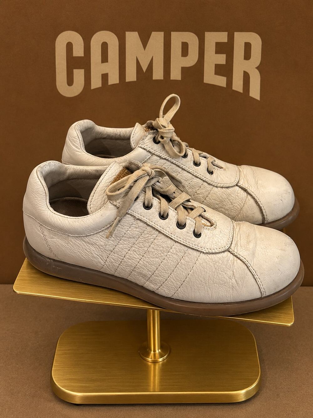 Camper Peu Cami Leather Sneakers Cream US 7 EU 37 Lace Up Casual